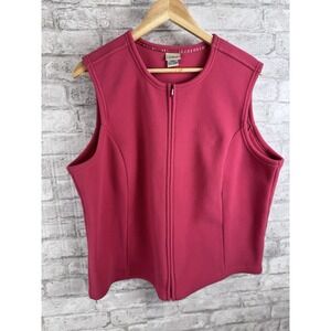 LL Bean Polartec Fleece Sweater Vest‎ Collarless Full Zip Bright Pink Size 1X